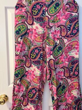 cleo Pink Paisley Capris with Green & Navy Accents